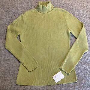 NEW Liz Claiborne Turtleneck Sweater Size XL Green Ribbed 100% Cotton